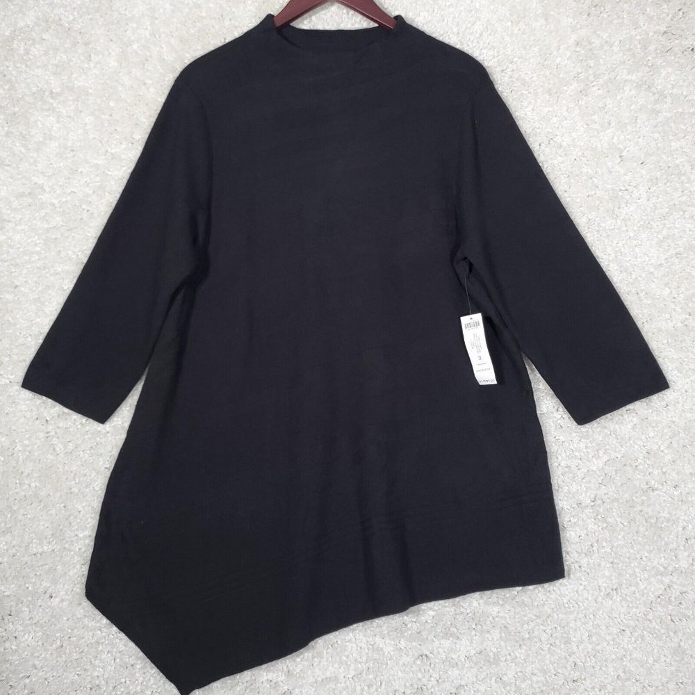 Chicos Sweater Womens 3 US XL Black Asymmetrical Stretch Minimalist Capsule